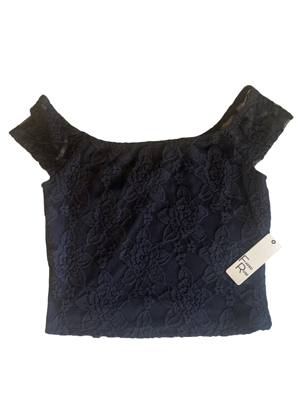 Lace Off-Shoulder Crop Top in Black